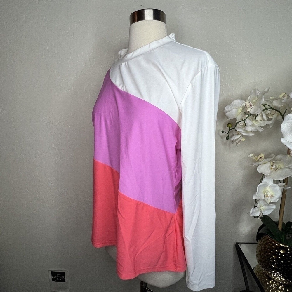 Cabana Life Womens Rash Guard color block pink orange Swim Top XL UV Protection - Picture 4 of 6